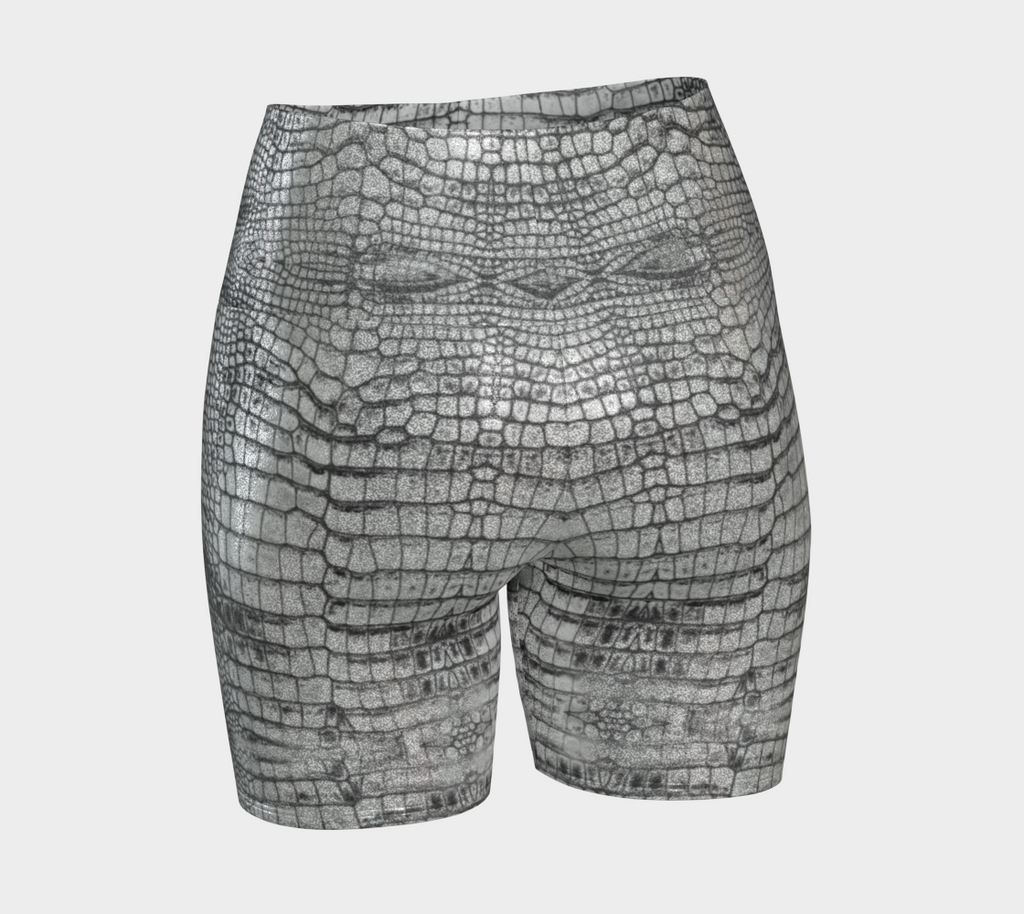 Grungy Glitter White Dragon Aligator Crocodile Scales Reptile Skin Pattern Yoga Shorts