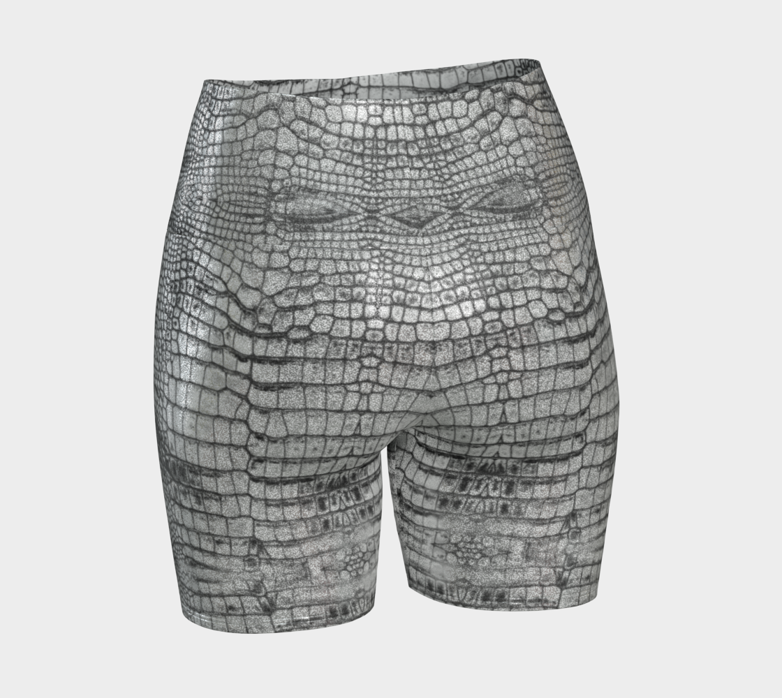 Grungy Glitter White Dragon Aligator Crocodile Scales Reptile Skin Pattern Yoga Shorts