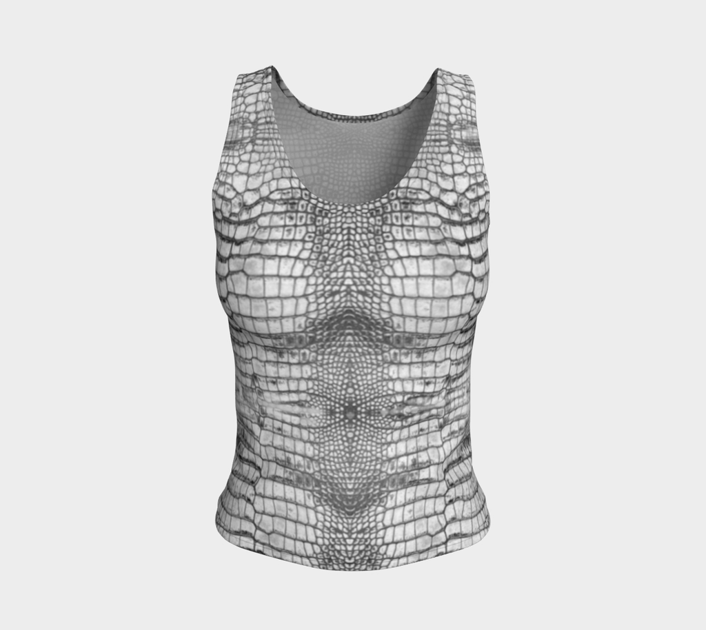 Grungy White Dragon Crocodile Scales Reptile Skin Pattern Fitted Tank Regular Length
