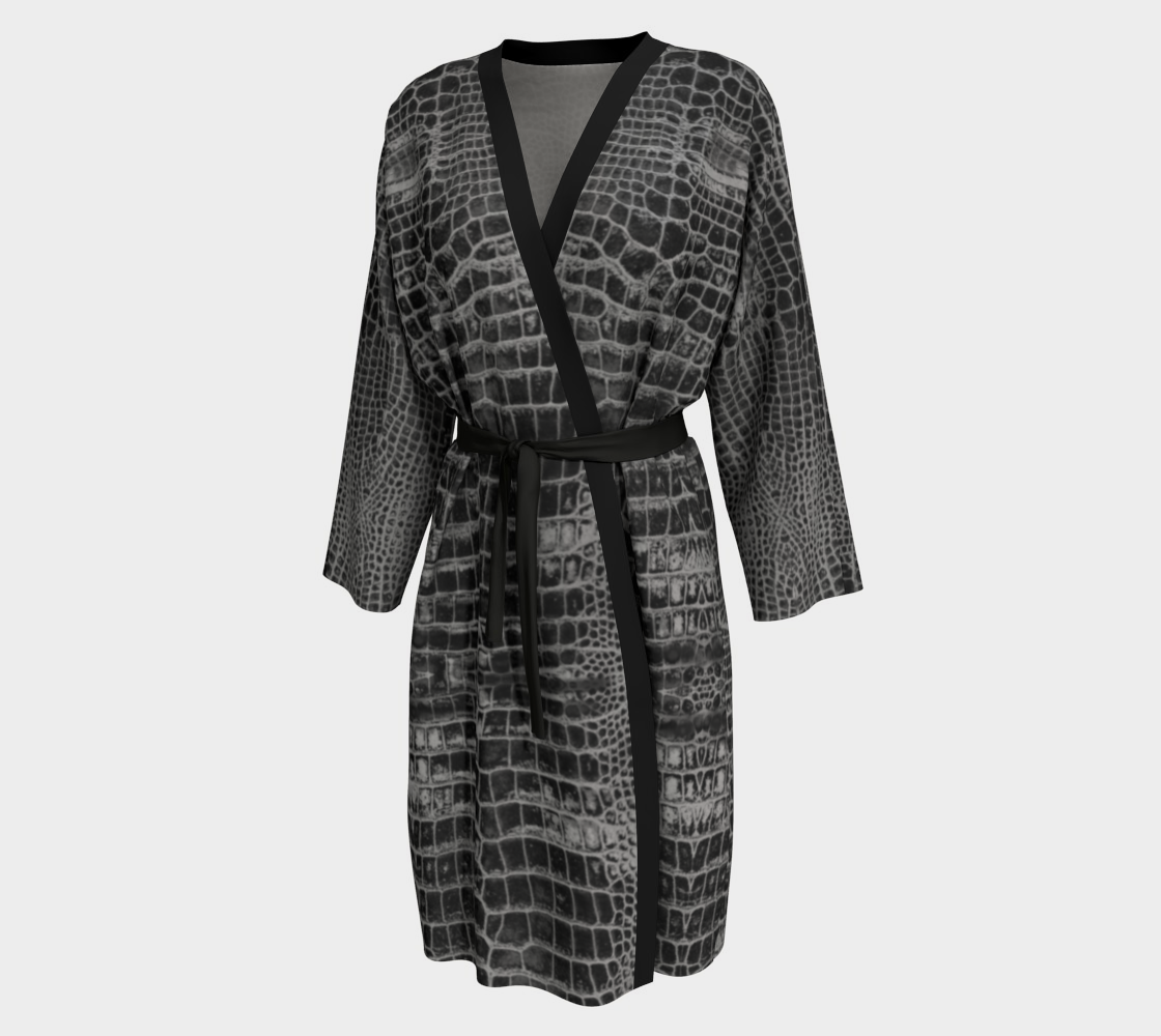 Black Dragon Inverted Aligator Crocodile Scales Reptile Skin Pattern Peignoir Robe