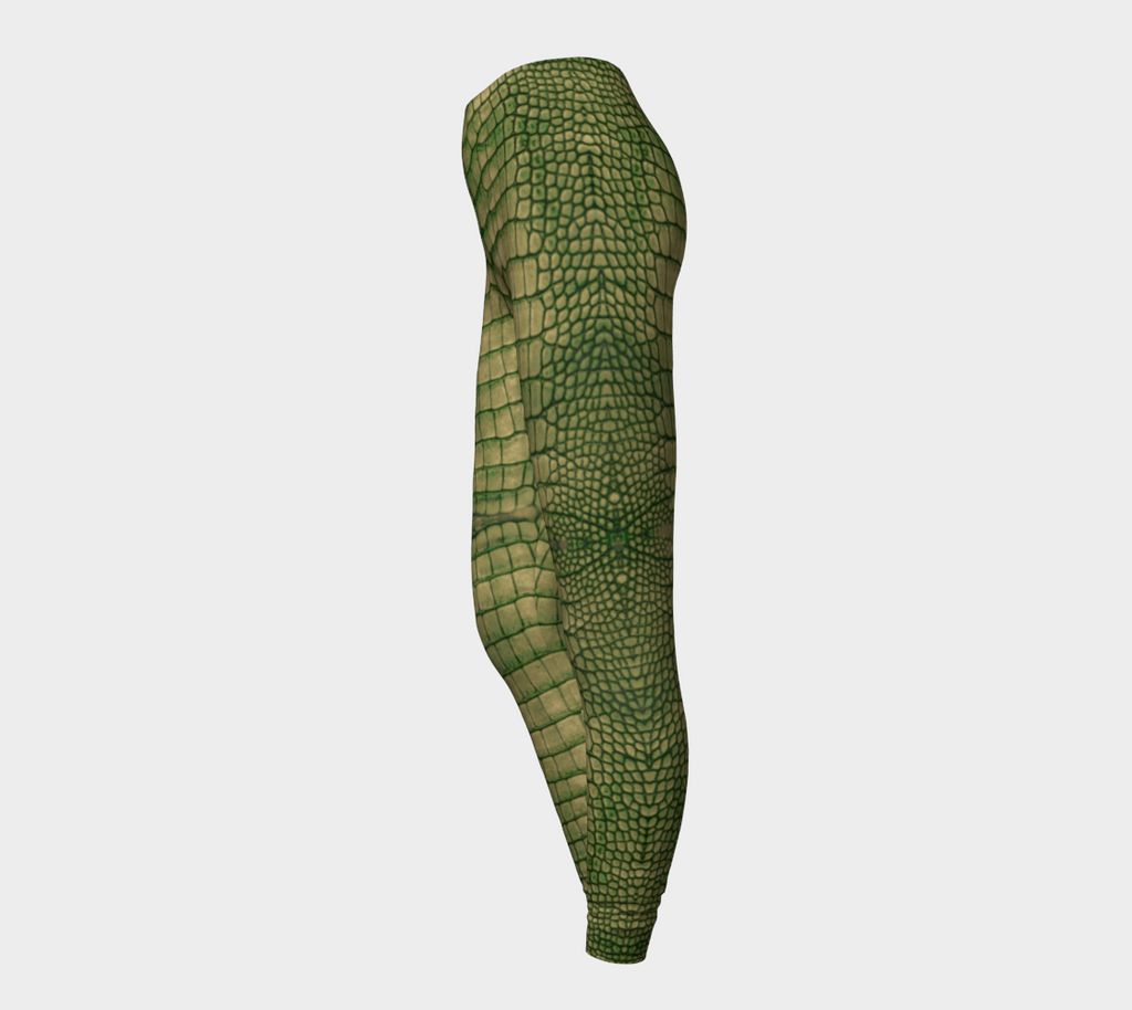 Grungy Green Dragon Crocodile Reptile Printed Leggings