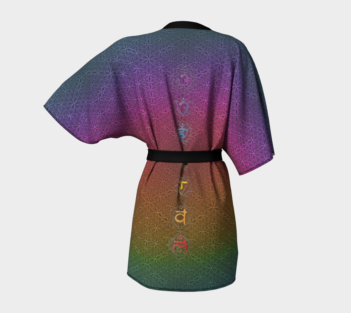 Chakra Symbols Rainbow Flower of Life Pattern Kimono Robe
