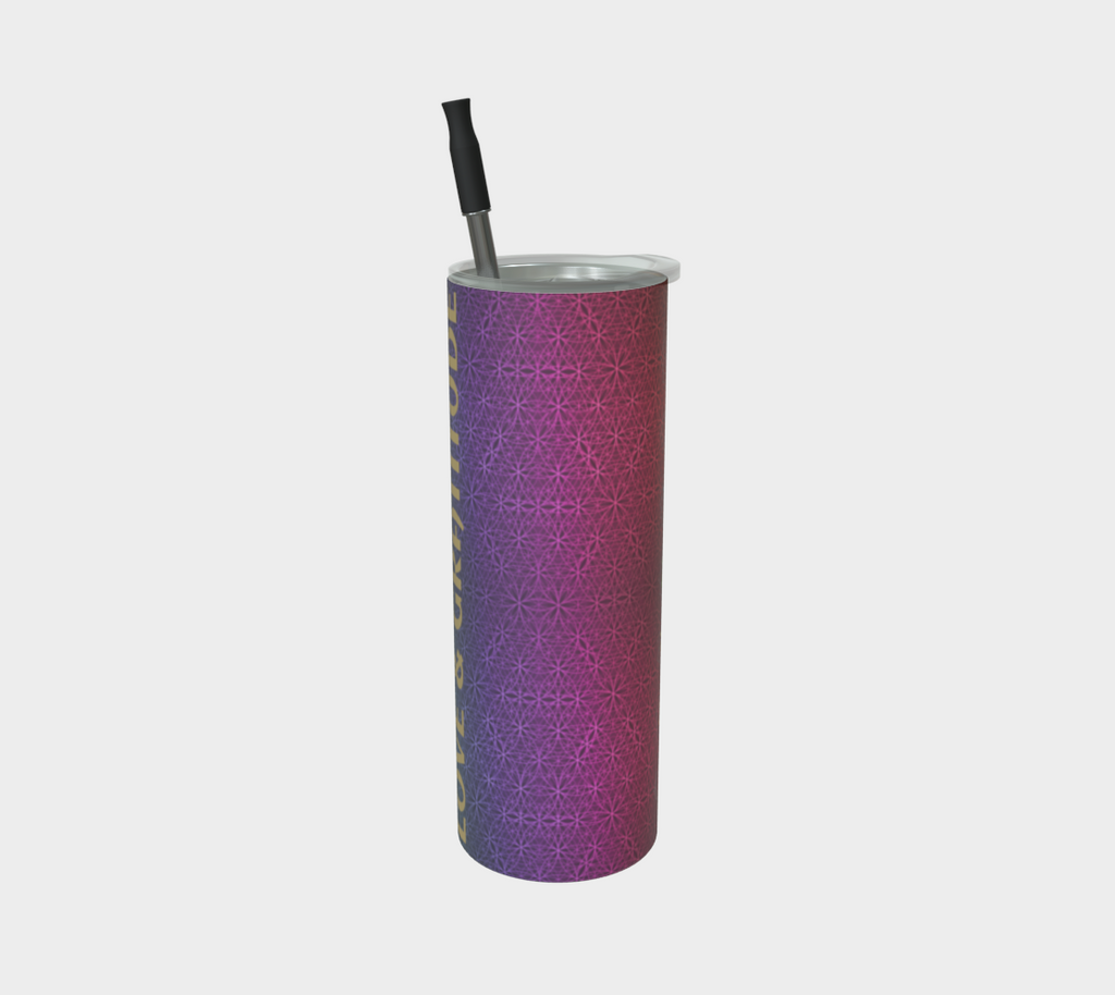 Bless This Drink, Love & Gratitude - Chakra Symbols Rainbow Flower of Life Pattern Stainless Steel Tumbler With Straw