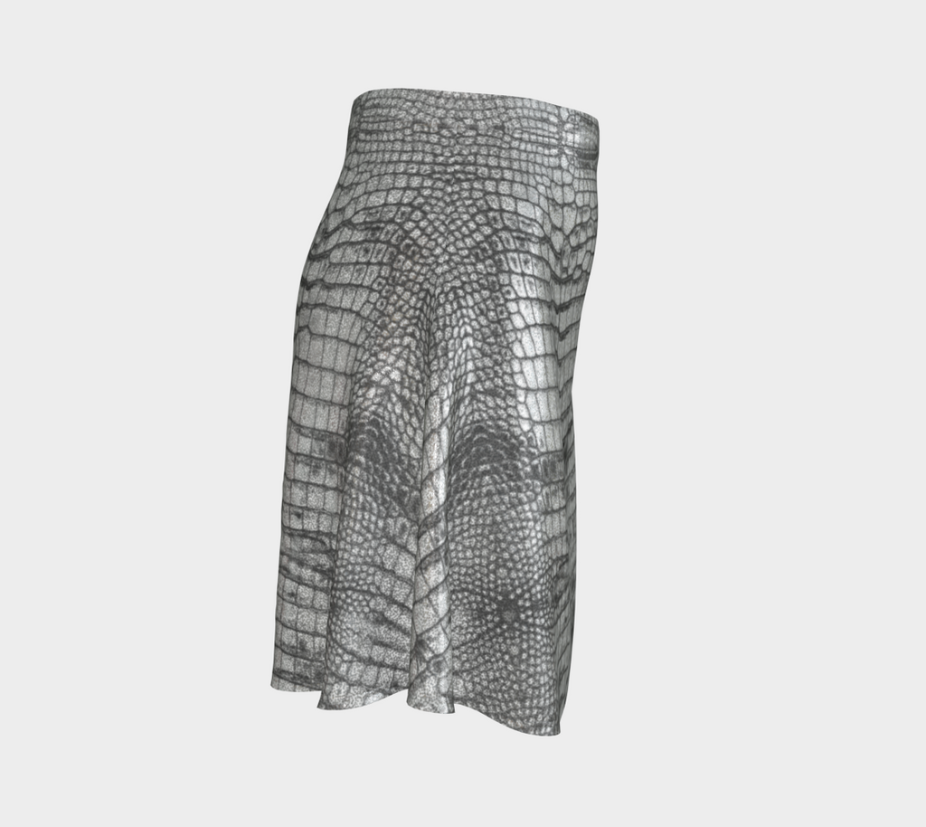 Grungy Glitter Silver Metallic White Dragon Crocodile Scales Reptile Skin Pattern Flare Skirt