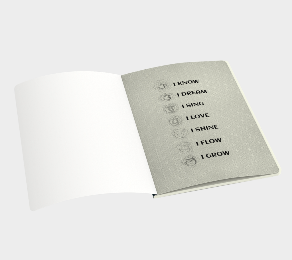 Bless These Dreams & Ideas, Love & Gratitude - Chakra Symbols + Mantras, Rainbow Flower of Life Pattern Notebook