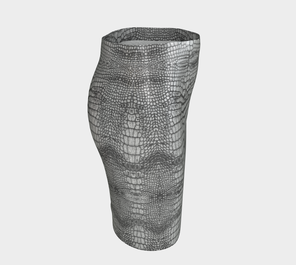 Grungy Glitter Metallic Silver White Dragon Crocodile Scales Reptile Skin Pattern Fitted Skirt