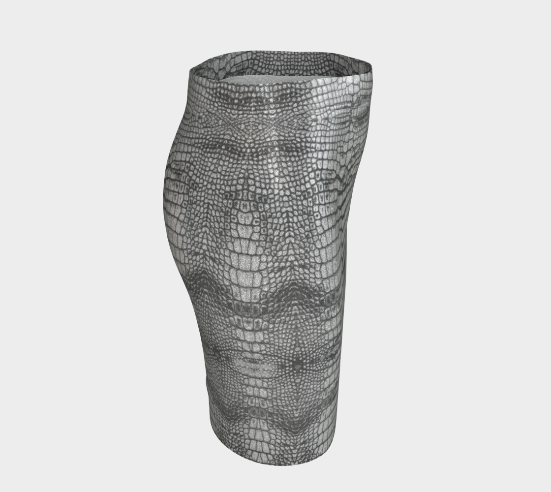 Grungy Glitter Metallic Silver White Dragon Crocodile Scales Reptile Skin Pattern Fitted Skirt