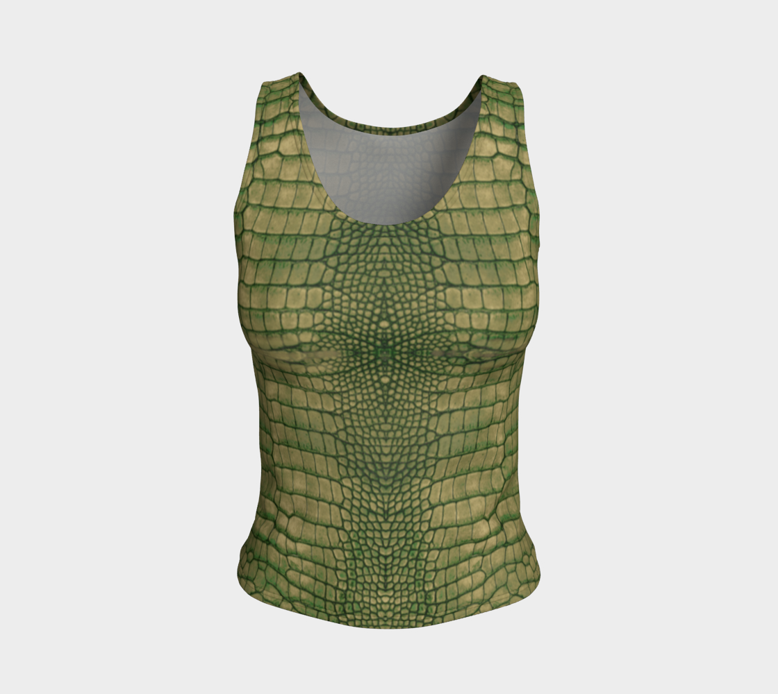 Grungy Green Dragon Crocodile Reptile Printed Fitted Tank Top Regular