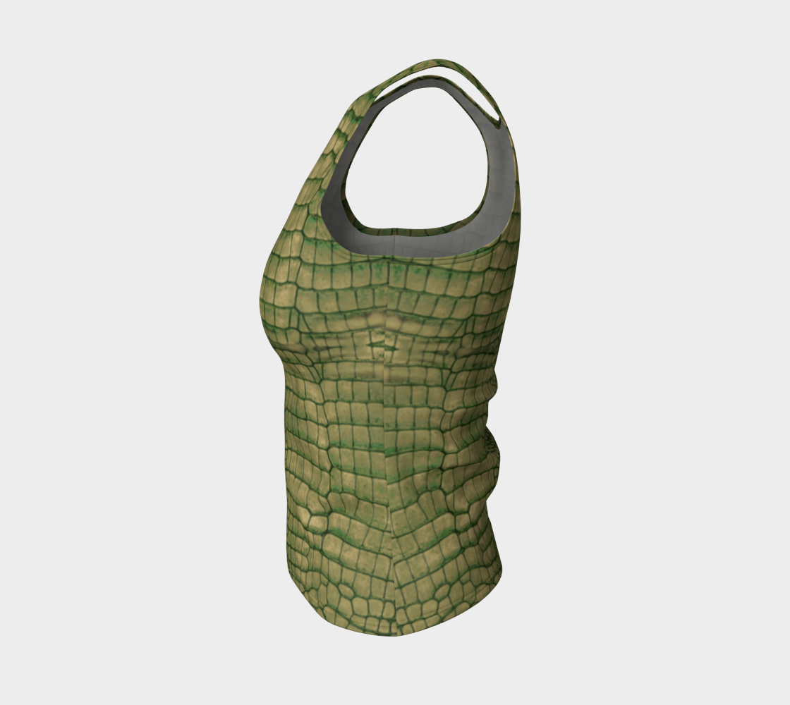 Grungy Green Dragon Crocodile Reptile Printed Fitted Tank Top Regular