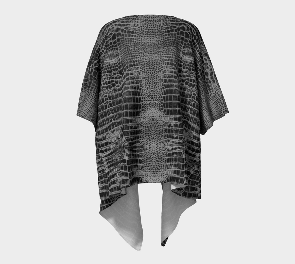 Black Dragon Inverted Aligator Crocodile Scales Reptile Skin Pattern Draped Kimono