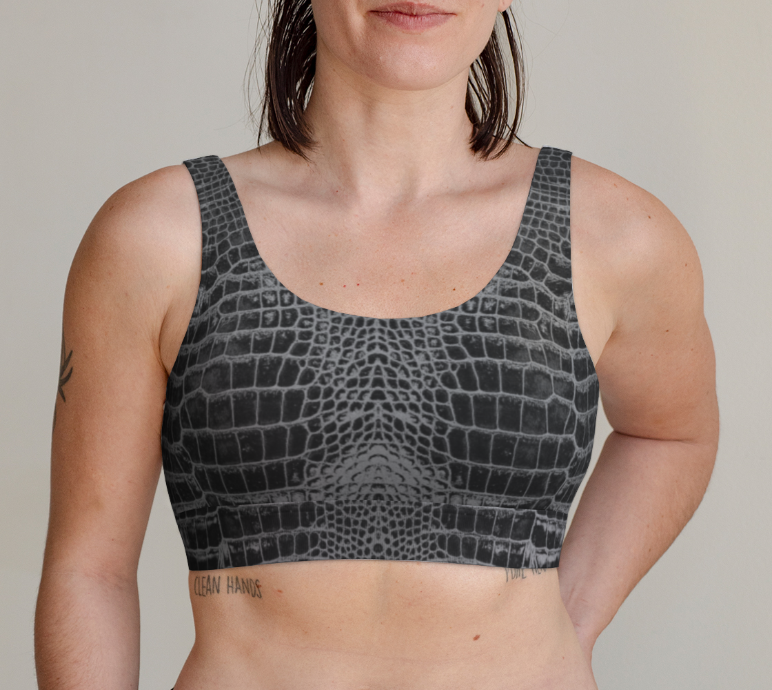 Black Dragon Inverted Aligator Crocodile Scales Reptile Skin Pattern Bralette
