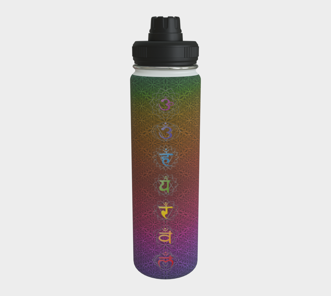 Bless This Drink, Love & Gratitude - Chakra Symbols Rainbow Flower of Life Pattern Stainless Steel Water Bottle