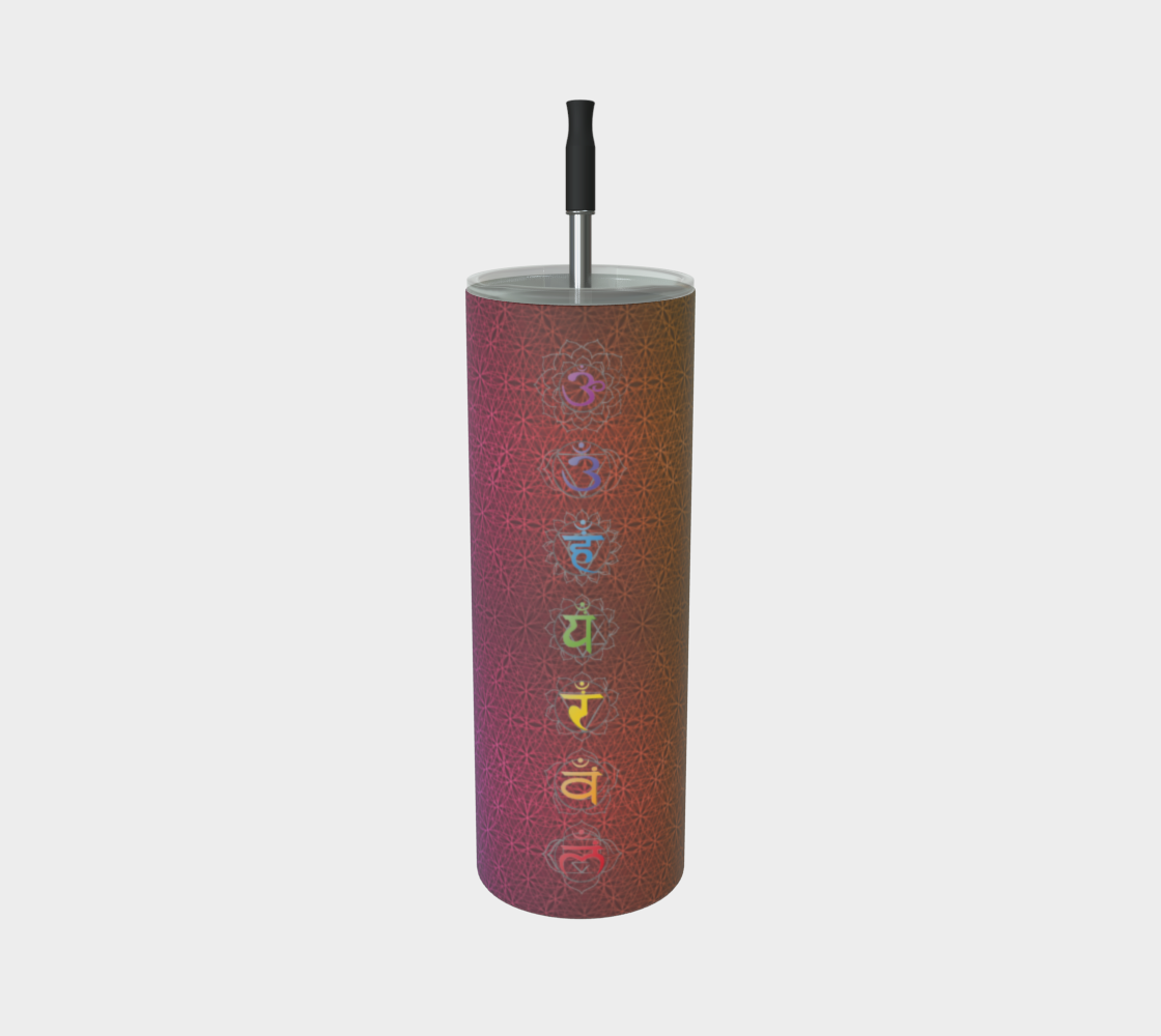 Bless This Drink, Love & Gratitude - Chakra Symbols Rainbow Flower of Life Pattern Stainless Steel Tumbler With Straw
