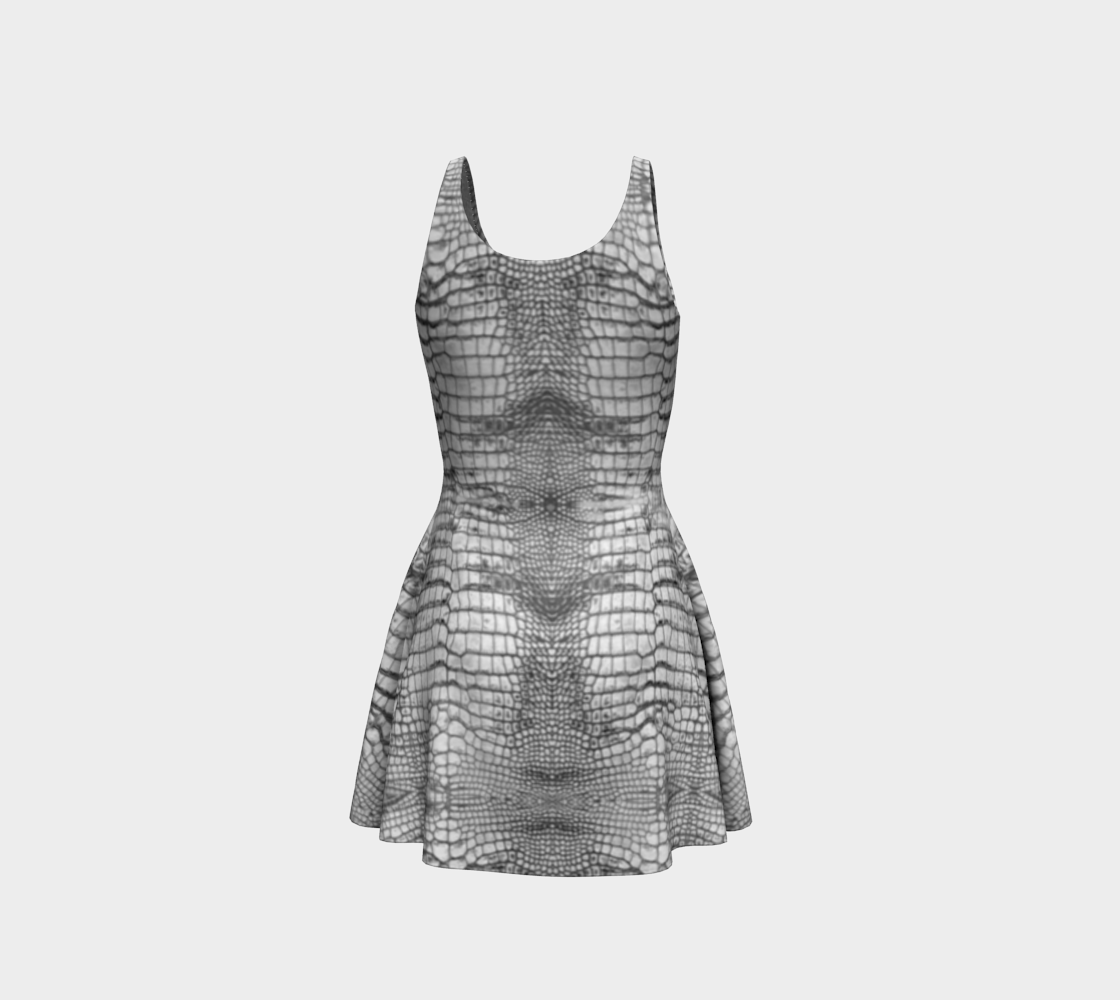 Grungy White Dragon Aligator Crocodile Scales Reptile Skin Pattern Flare Dress