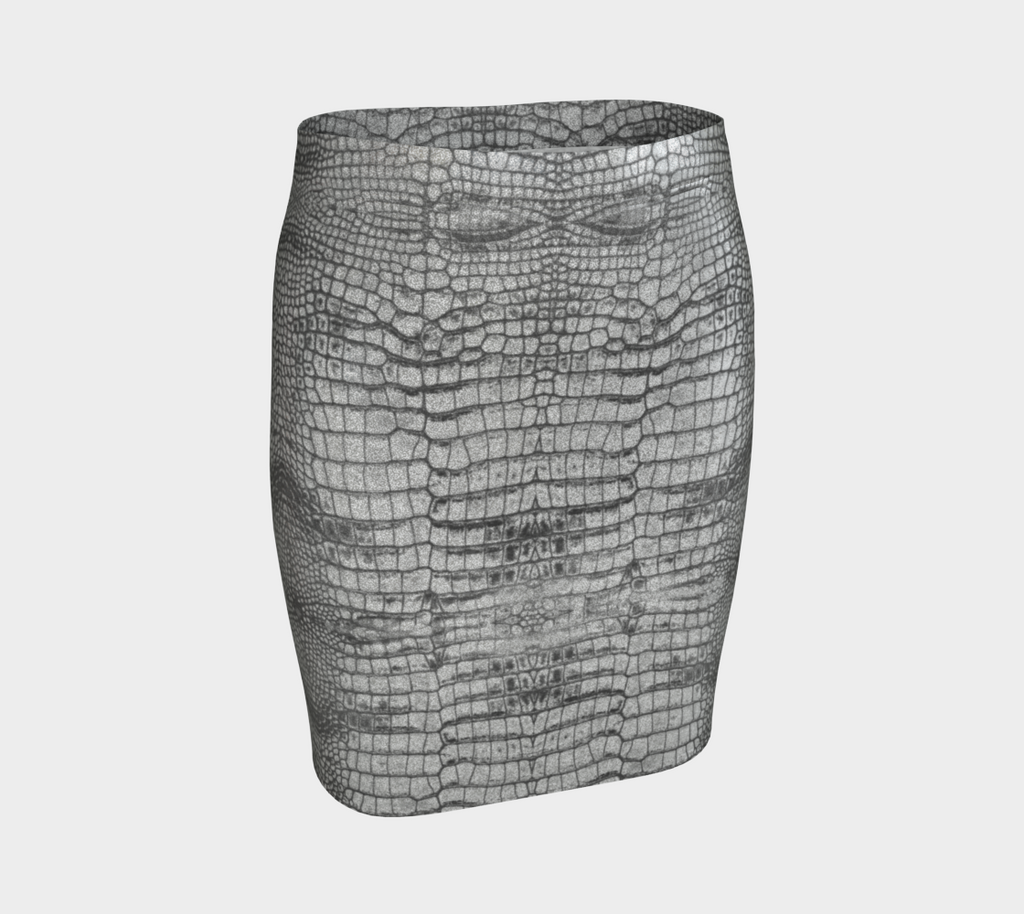 Grungy Glitter Metallic Silver White Dragon Crocodile Scales Reptile Skin Pattern Fitted Skirt