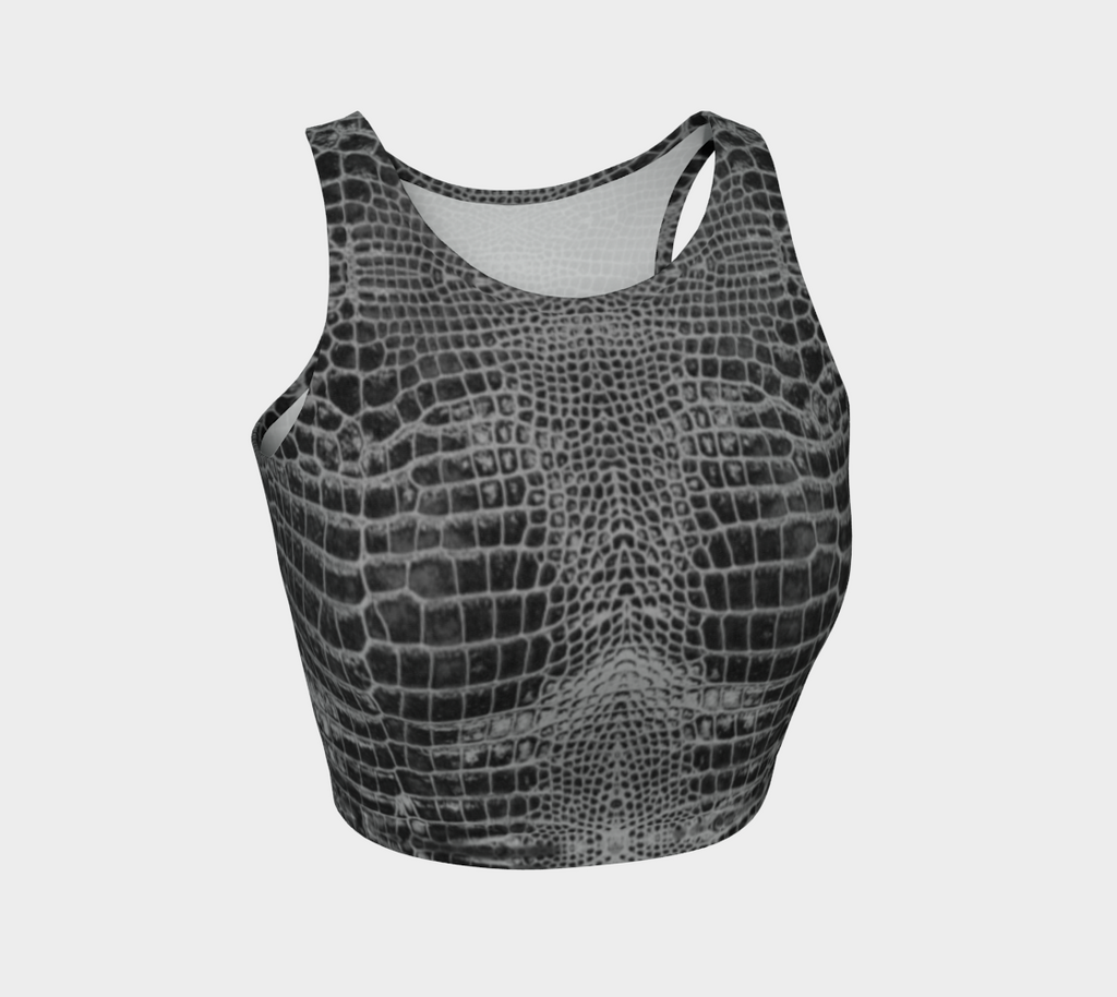 Crop Top & Yoga Leggings Set - Black Dragon Inverted Aligator Crocodile Scales Reptile Skin Pattern- Release Your Inner Dragon..