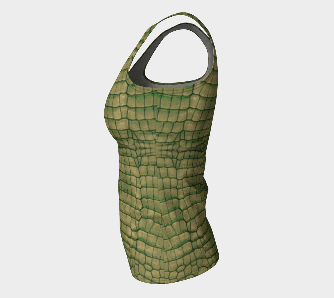 Grungy Green Dragon Crocodile Reptile Printed Fitted Tank Top Long