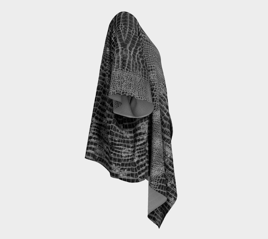 Black Dragon Inverted Aligator Crocodile Scales Reptile Skin Pattern Draped Kimono