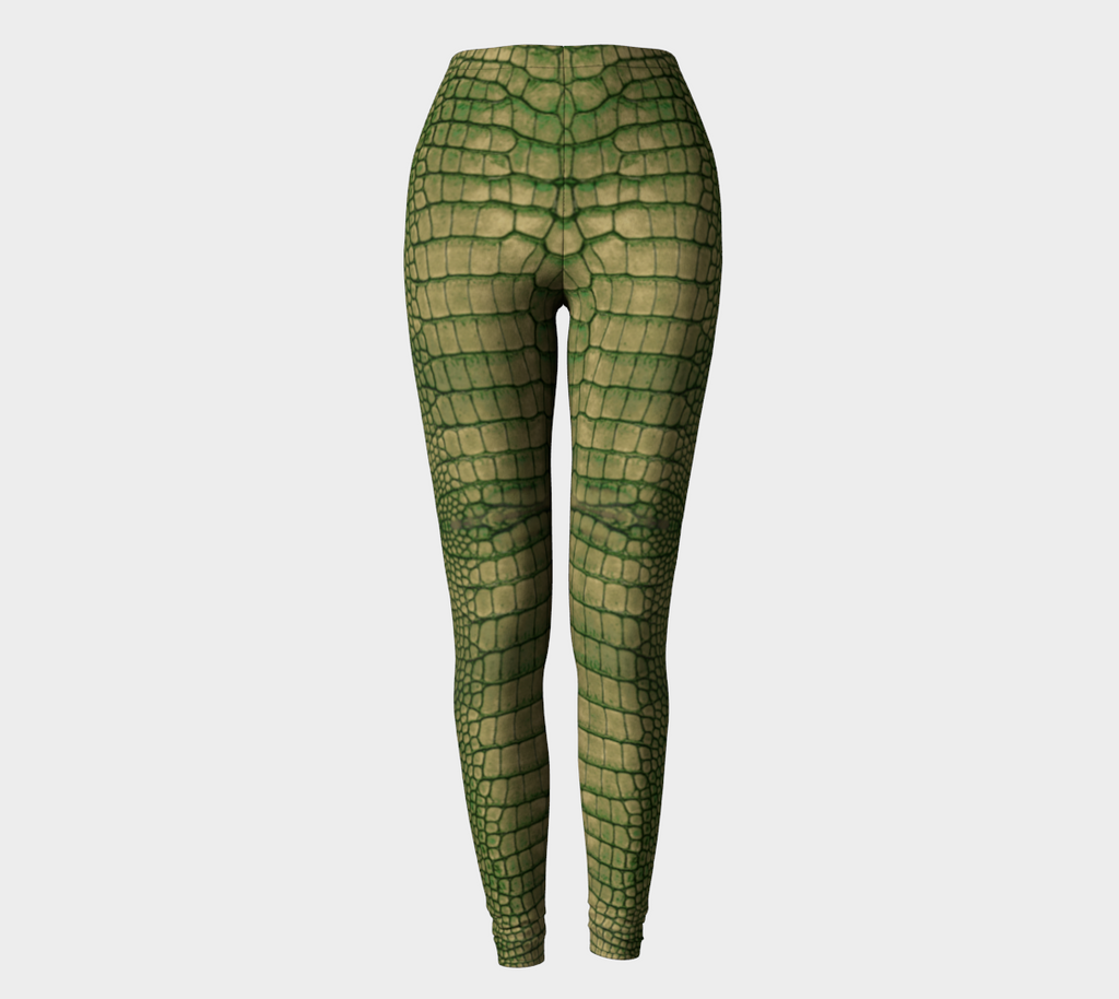 Grungy Green Dragon Crocodile Reptile Printed Leggings