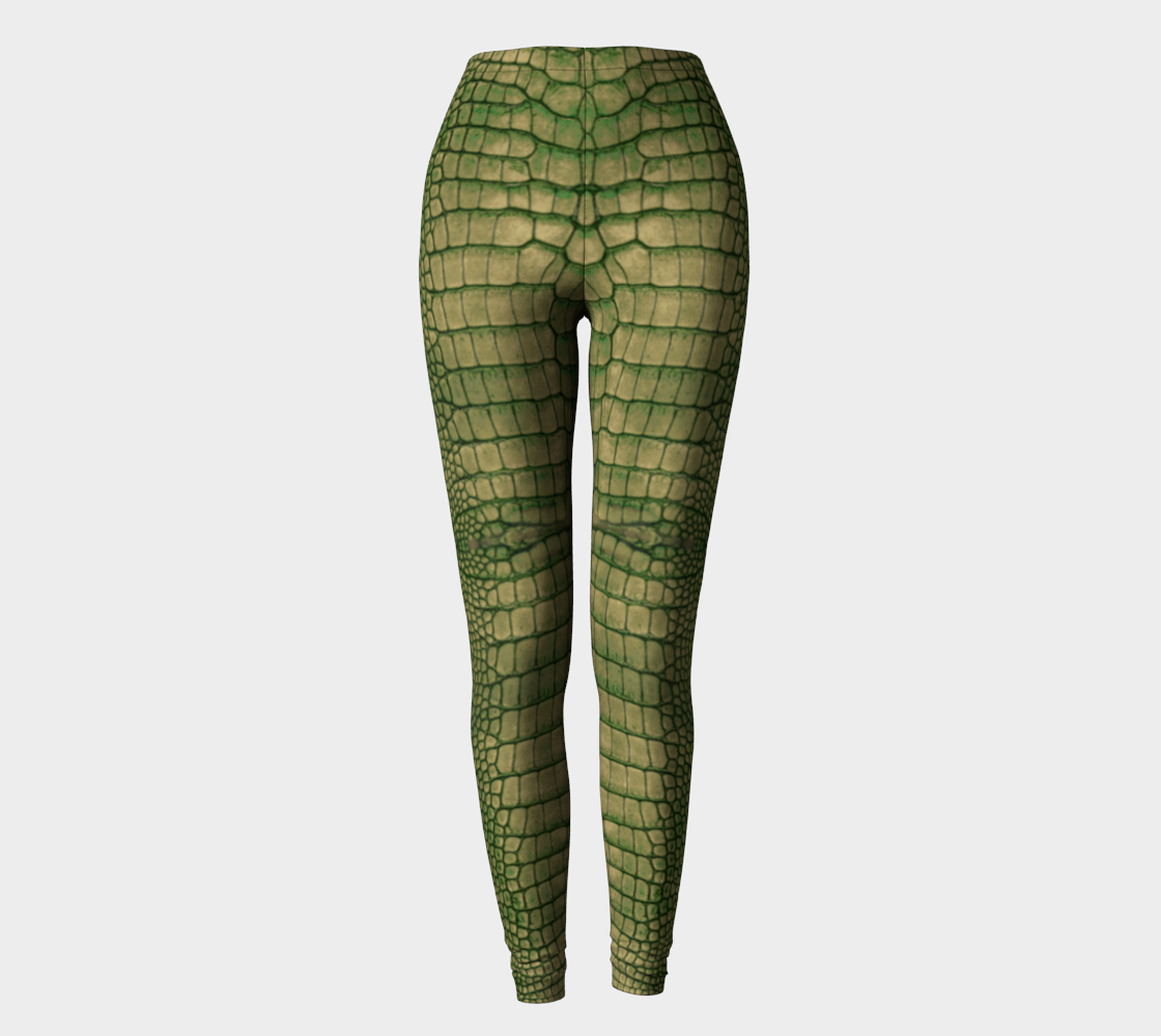 Grungy Green Dragon Crocodile Reptile Printed Leggings