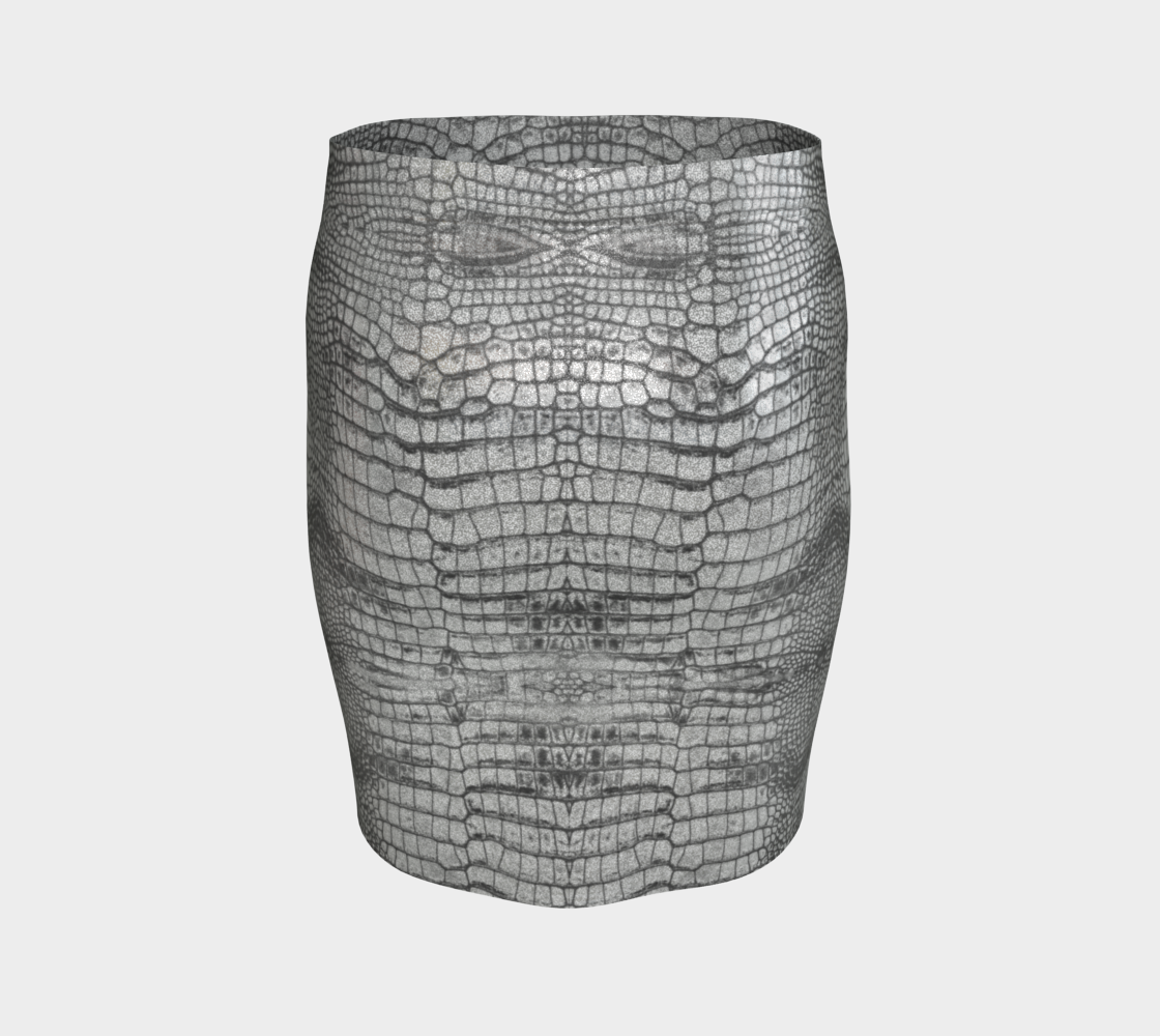 Grungy Glitter Metallic Silver White Dragon Crocodile Scales Reptile Skin Pattern Fitted Skirt