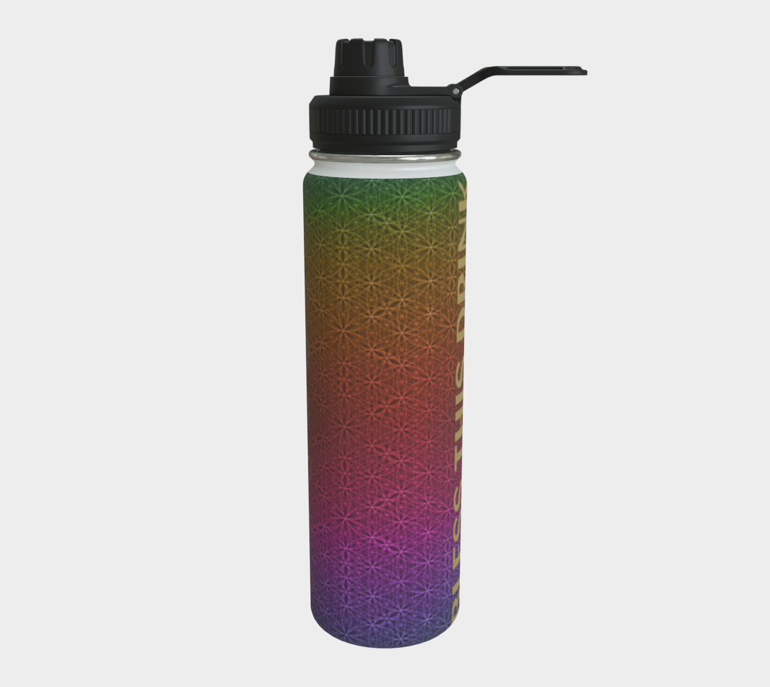 Bless This Drink, Love & Gratitude - Chakra Symbols Rainbow Flower of Life Pattern Stainless Steel Water Bottle
