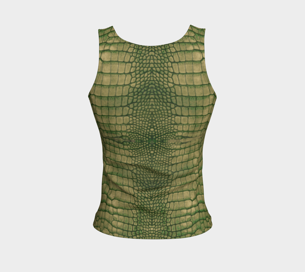 Grungy Green Dragon Crocodile Reptile Printed Fitted Tank Top Regular