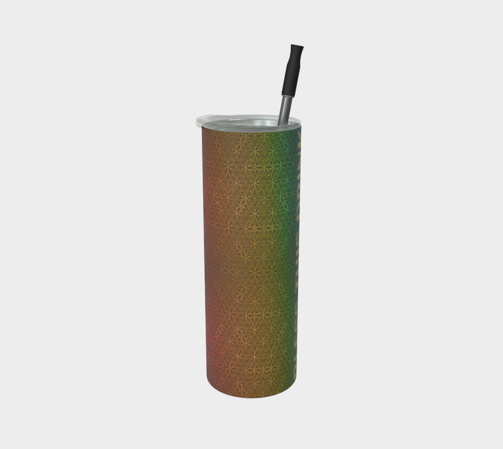 Bless This Drink, Love & Gratitude - Chakra Symbols Rainbow Flower of Life Pattern Stainless Steel Tumbler With Straw