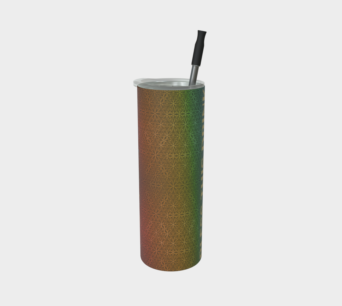 Bless This Drink, Love & Gratitude - Chakra Symbols Rainbow Flower of Life Pattern Stainless Steel Tumbler With Straw