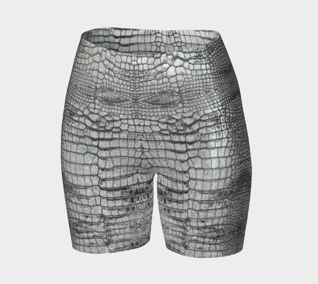 Grungy Glitter White Dragon Aligator Crocodile Scales Reptile Skin Pattern Yoga Shorts