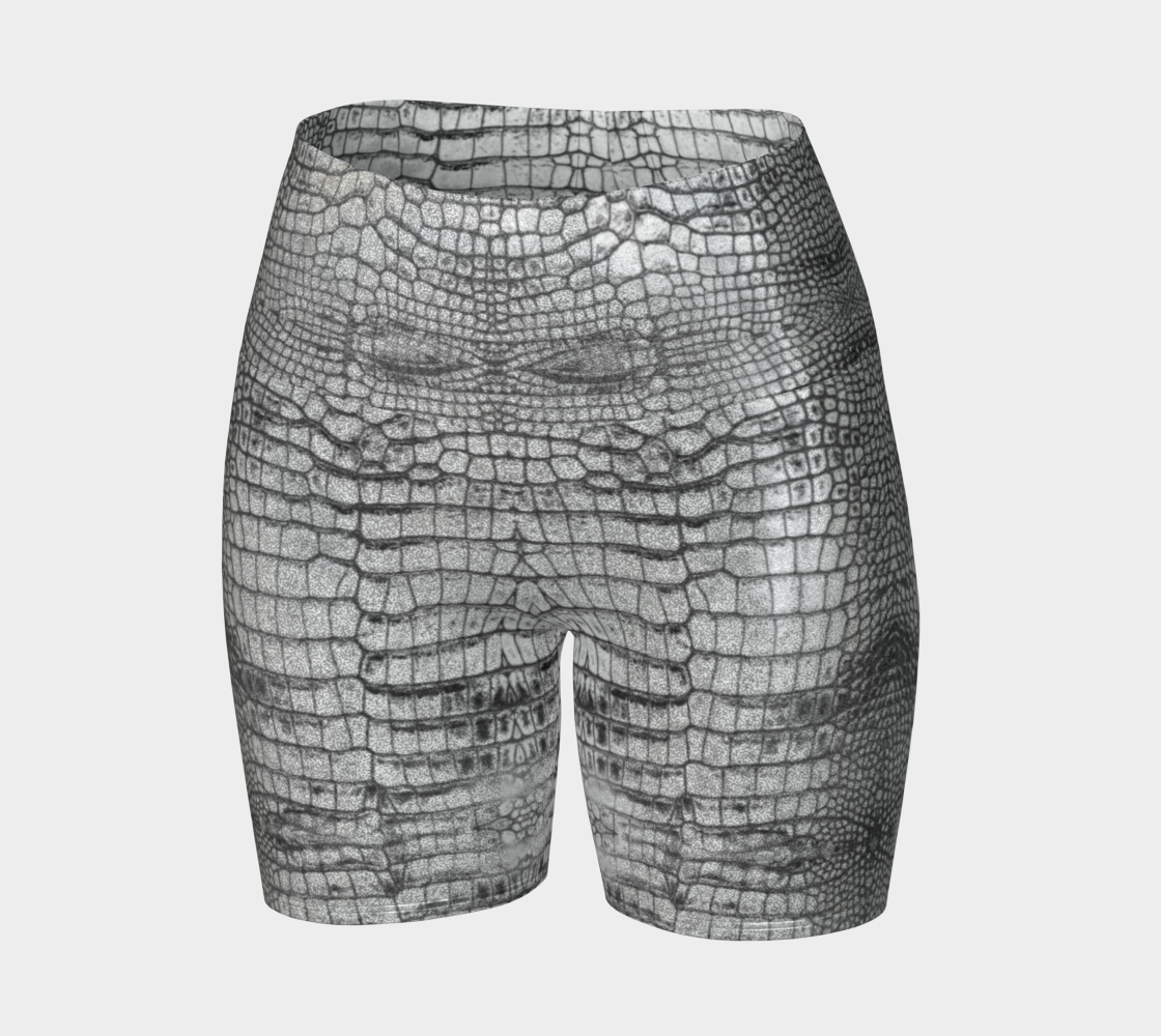 Grungy Glitter White Dragon Aligator Crocodile Scales Reptile Skin Pattern Yoga Shorts