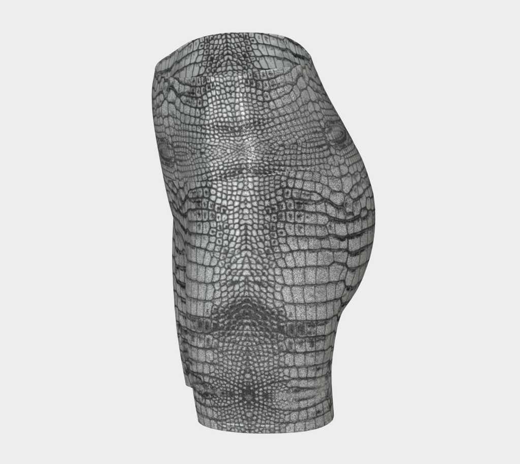 Grungy Glitter White Dragon Aligator Crocodile Scales Reptile Skin Pattern Yoga Shorts