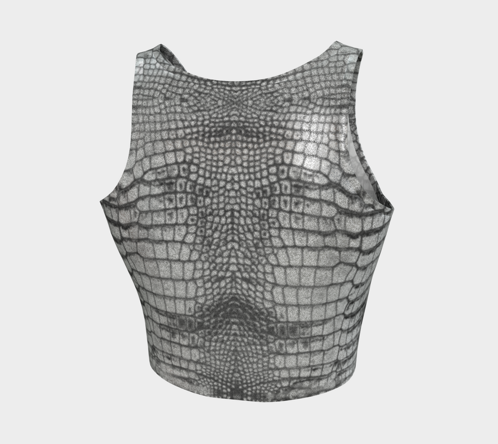 Grungy Metallic Silver Glitter Dragon Crocodile Scales Reptile Skin Pattern Crop Top Tank