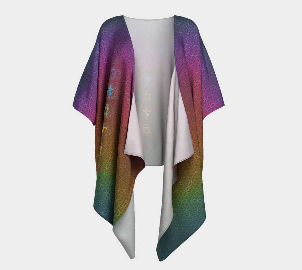 Chakra Symbols Rainbow Flower of Life Pattern Draped Kimono Robe
