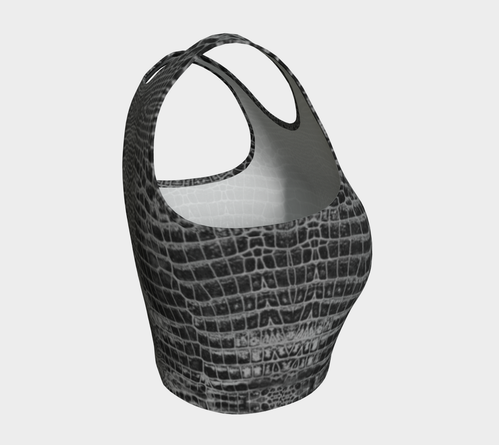 Crop Top & Yoga Leggings Set - Black Dragon Inverted Aligator Crocodile Scales Reptile Skin Pattern- Release Your Inner Dragon..