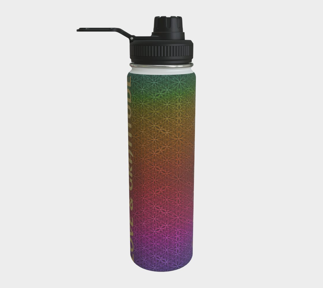 Bless This Drink, Love & Gratitude - Chakra Symbols Rainbow Flower of Life Pattern Stainless Steel Water Bottle