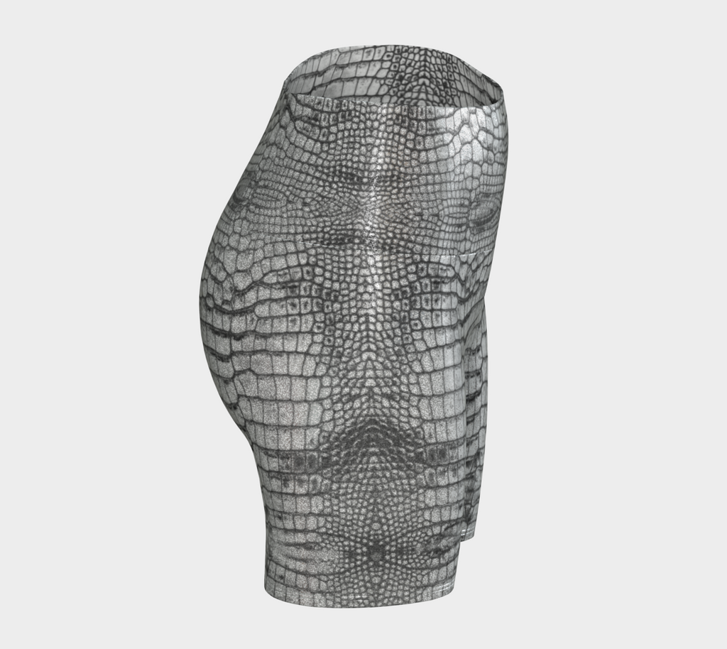 Grungy Glitter White Dragon Aligator Crocodile Scales Reptile Skin Pattern Yoga Shorts
