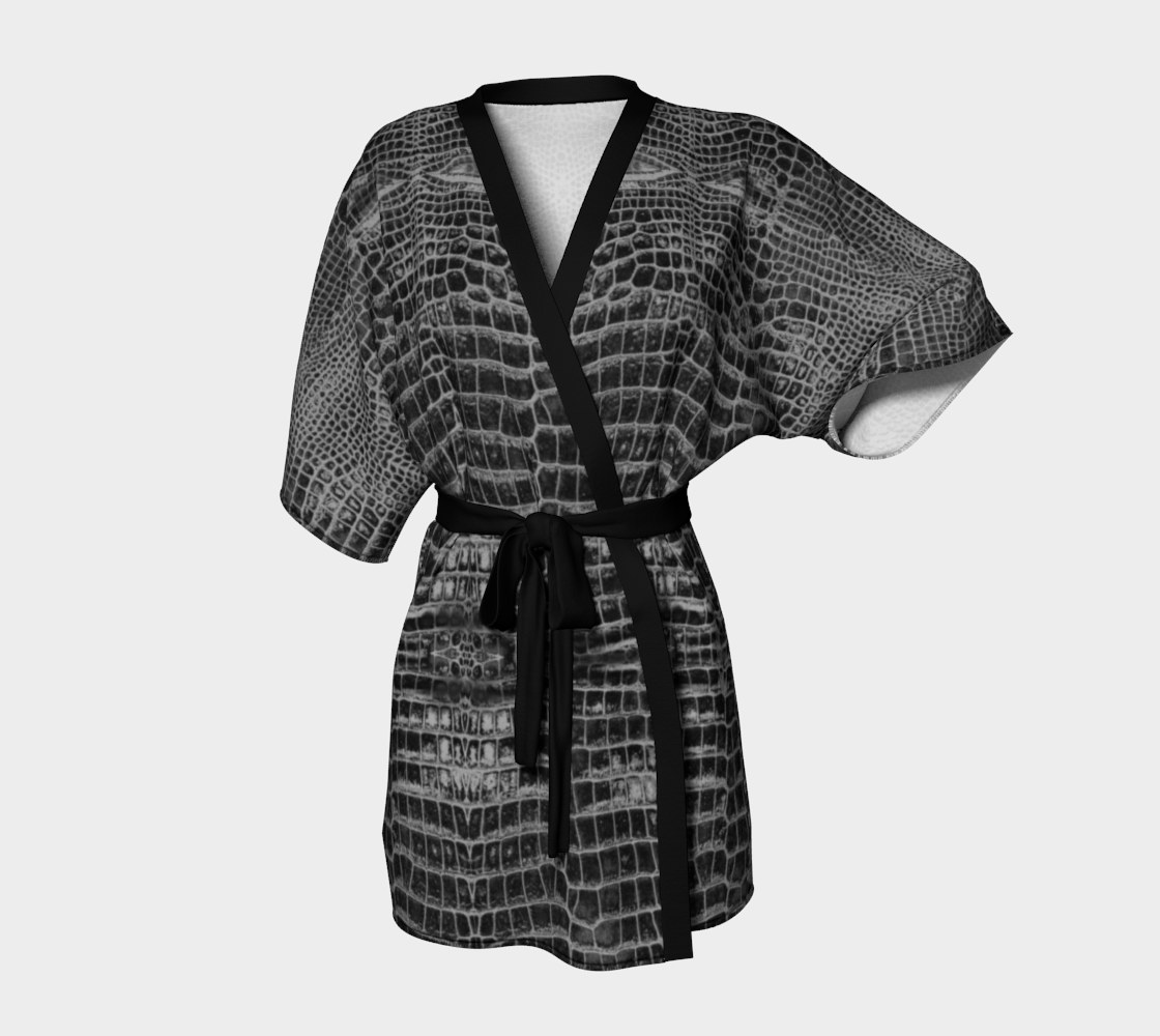 Black Dragon Inverted Aligator Crocodile Scales Reptile Skin Pattern Kimono Robe