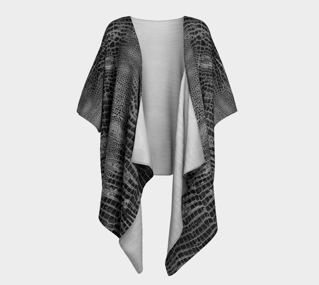 Black Dragon Inverted Aligator Crocodile Scales Reptile Skin Pattern Draped Kimono