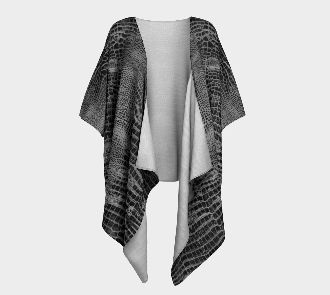 Black Dragon Inverted Aligator Crocodile Scales Reptile Skin Pattern Draped Kimono