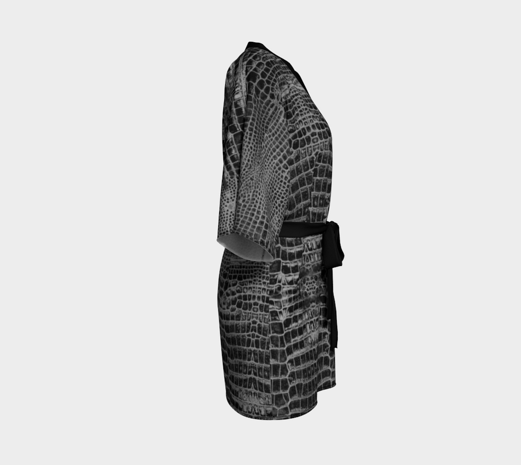 Black Dragon Inverted Aligator Crocodile Scales Reptile Skin Pattern Kimono Robe