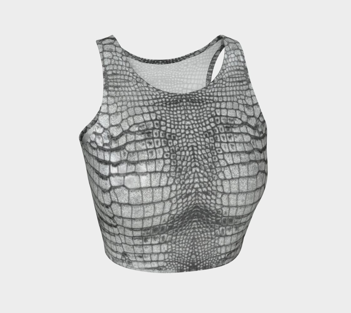 Grungy Metallic Silver Glitter Dragon Crocodile Scales Reptile Skin Pattern Crop Top Tank