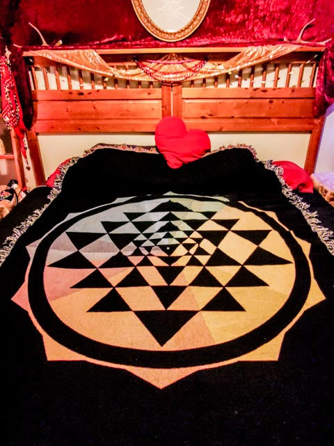 Rainbow Sri Yantra Woven 100% Cotton Throw Blanket