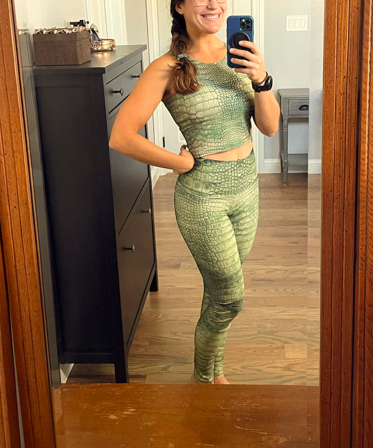 Grungy Green Dragon Crocodile Reptile Printed Yoga Leggings