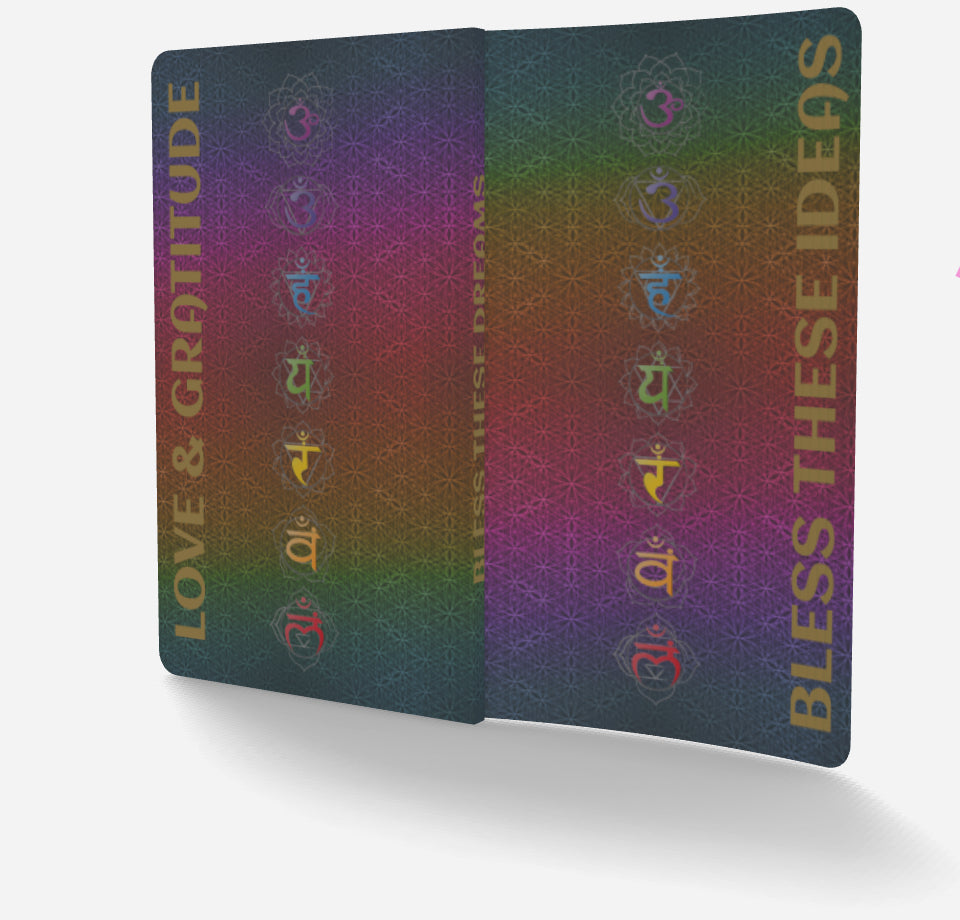 Bless These Dreams & Ideas, Love & Gratitude - Chakra Symbols + Mantras, Rainbow Flower of Life Pattern Notebook