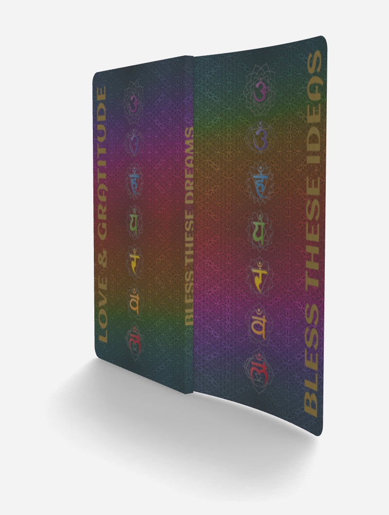 Bless These Dreams & Ideas, Love & Gratitude - Chakra Symbols + Mantras, Rainbow Flower of Life Pattern Notebook