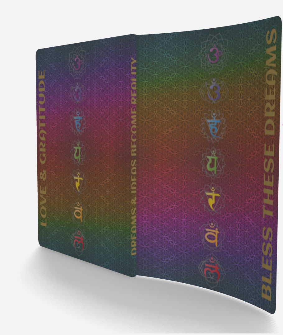 Bless These Dreams & Ideas, Love & Gratitude - Chakra Symbols + Mantras, Rainbow Flower of Life Pattern Notebook