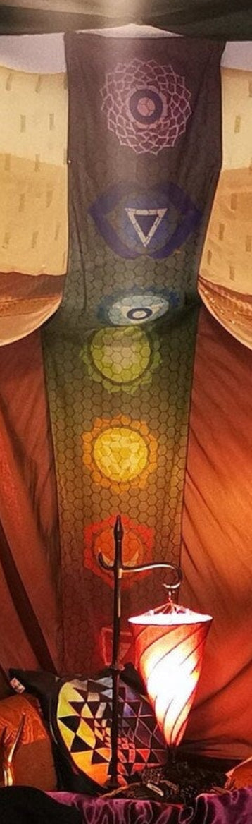 Hexagonal Lattice Rainbow Chakra Symbols Silk Long Scarf or Tapestry