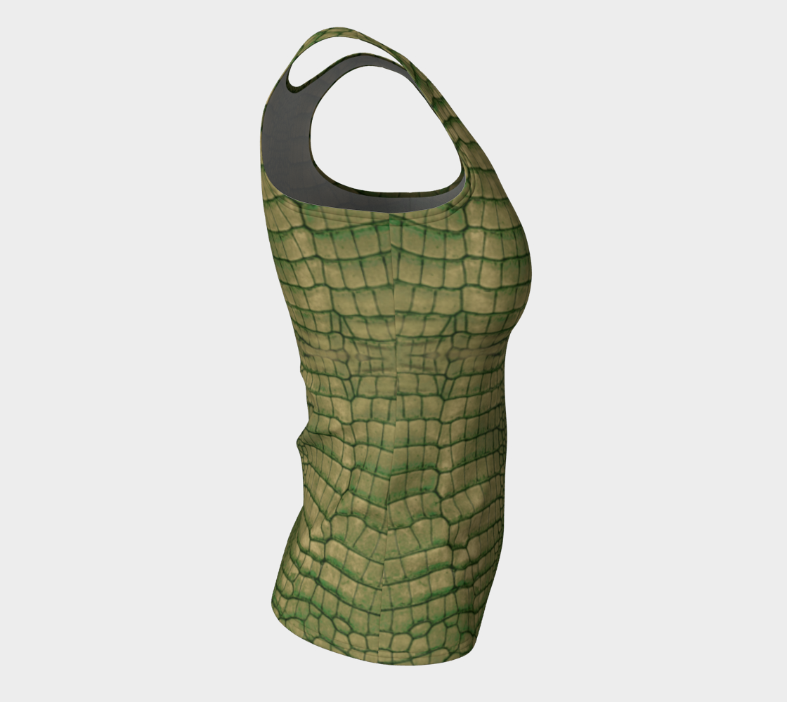 Grungy Green Dragon Crocodile Reptile Printed Fitted Tank Top Long