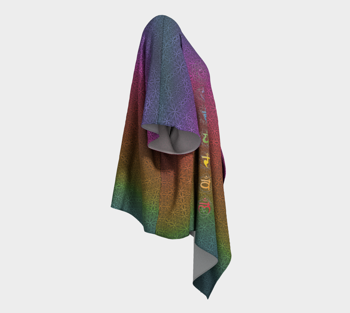 Chakra Symbols Rainbow Flower of Life Pattern Draped Kimono Robe